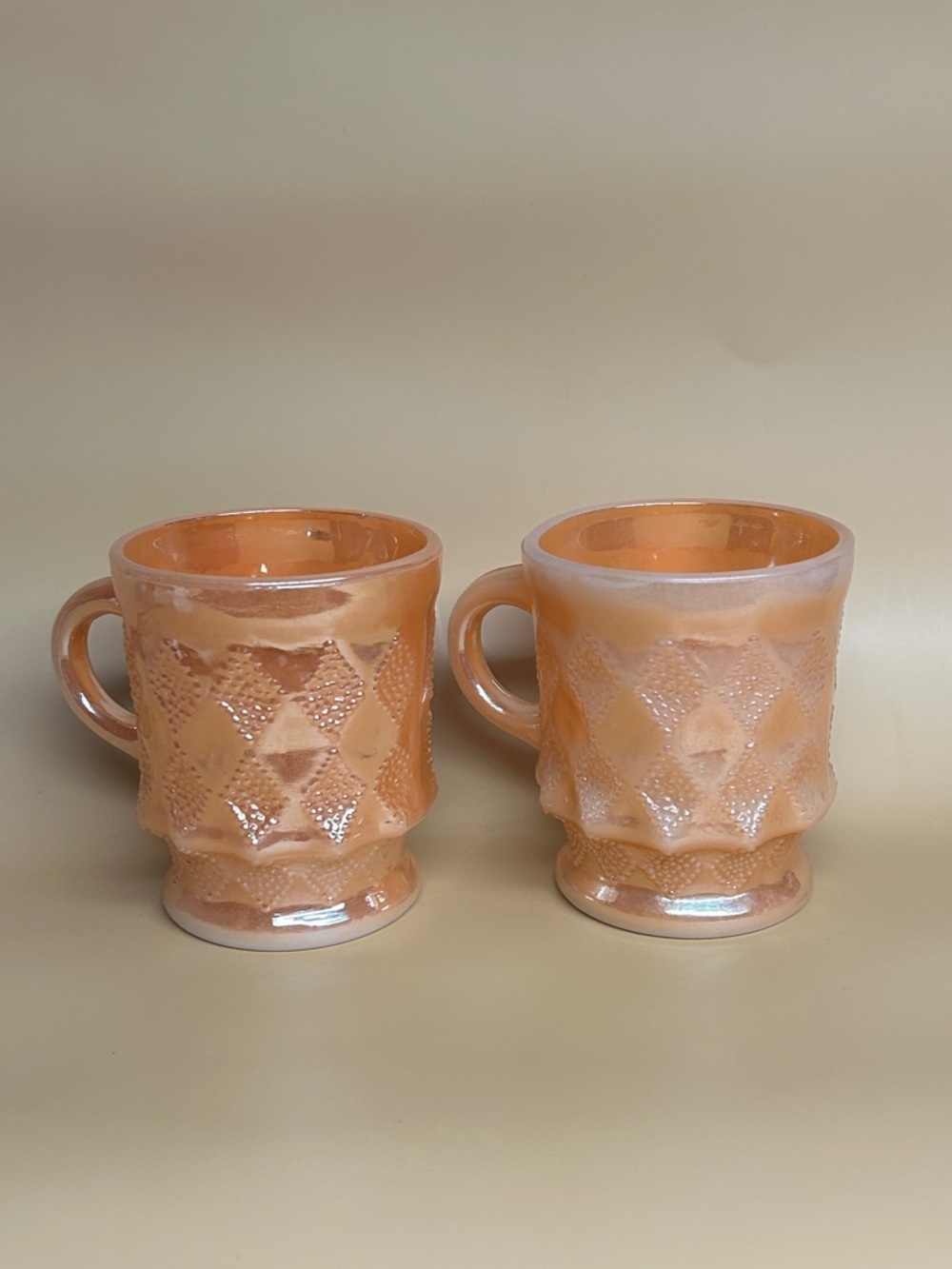 Fire King Vintage Peach Lustre Mug Kimberly pattern 1950s Anchor Hocking mug